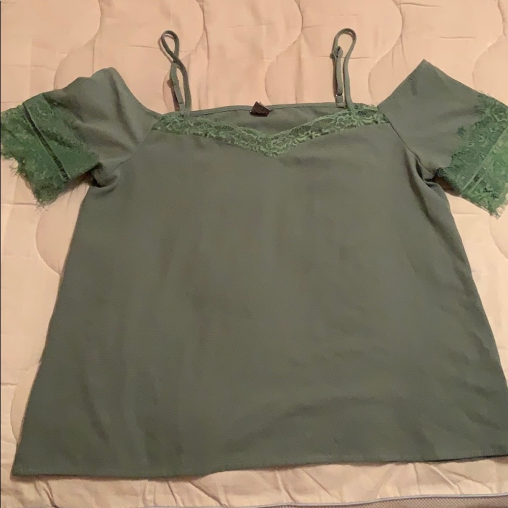 Off the shoulder green top